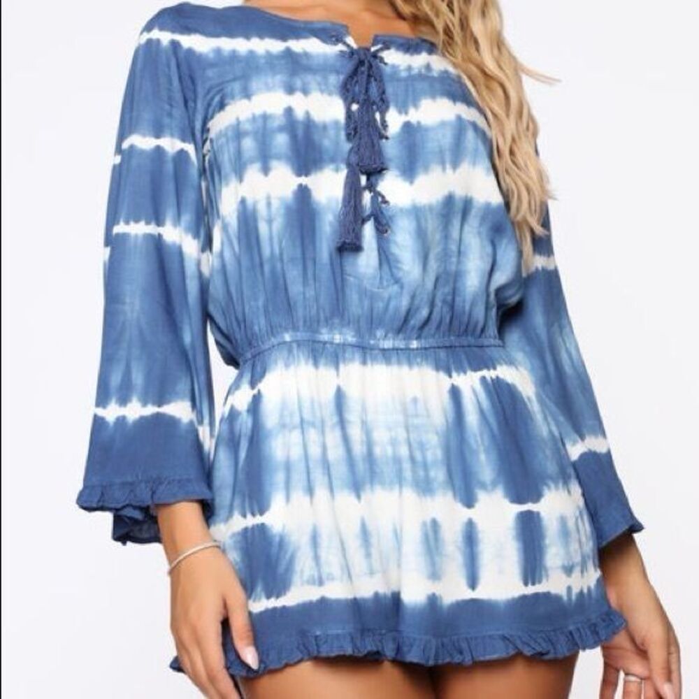 American Eagle Blue Tie Dye Romper Size Medium